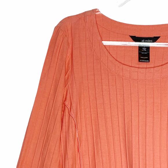 Ali Miles Womens Size Small Coral Tunic Top Textured Pockets Cotton 3/4 Sleeve - Picture 2 of 9